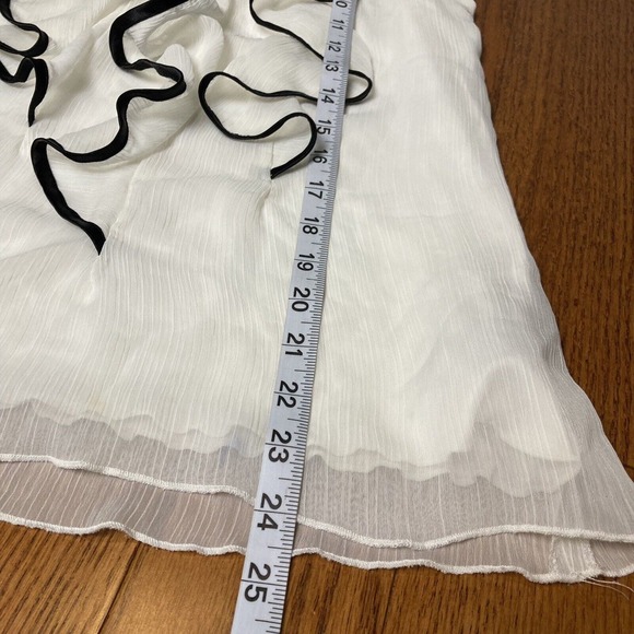 M Ruffle ruffles tie bow ribbed chiffon halter high neck blouse black white BCX - Picture 8 of 8